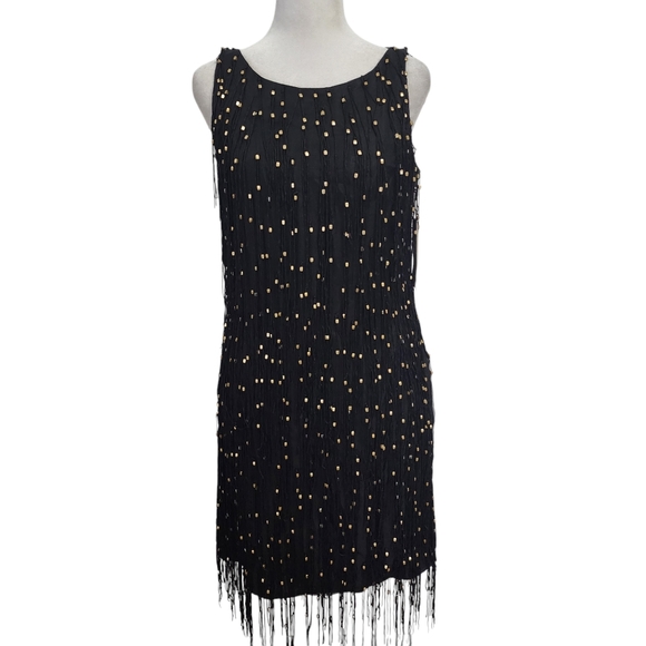 Badgley Mischka Dresses & Skirts - NEW Bagley Mischka Collection Silk Gold Bead Fringe Sleeveless Flapper Dress